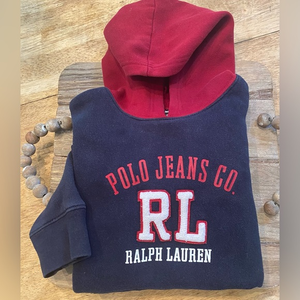 Vintage Polo Jeans Co. by Ralph‎ Lauren Boy’s 5 Navy/Maroon Hoodie Sweat Shirt